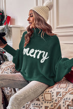 Load image into Gallery viewer, Red Merry Letter Embroidered High Neck Sweater
