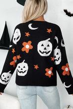 Load image into Gallery viewer, Black Halloween Mythical Night Pattern Drop Shoulder Sweater
