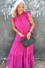 Cargar imagen en el visor de la galería, Hot Pink Leopard Print Ruffled Trim Tiered Maxi Dress
