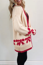 Cargar imagen en el visor de la galería, Apricot Bow Pattern Textured Open Front Baggy Cardigan
