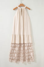 Load image into Gallery viewer, Beige Sheer Hollowed Floral Lace Hem Patchwork Loose Halter Summer Dress
