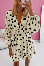 Cargar imagen en el visor de la galería, Beige Polka Dot Printed Surplice V Neck Puff Sleeve Mini Dress
