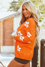 Cargar imagen en el visor de la galería, Orange Floral Print Knitted Open Front Loose Cardigan
