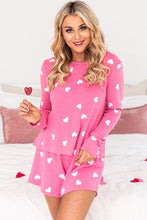 Load image into Gallery viewer, Pink Valentine Heart Print Long Sleeve Tee and Shorts Lounge Set
