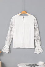 Load image into Gallery viewer, Beige Embroidered Mesh Flounce Sleeve Blouse
