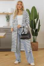 Cargar imagen en el visor de la galería, Black Stripe Print Open Front Duster Cardigan
