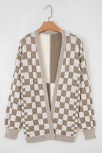 Load image into Gallery viewer, Brown Checkered Open Front Drop Shoulder Cardigan
