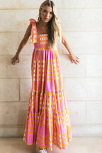 Load image into Gallery viewer, Pink Boho Gingham Tied Straps Smocked Maxi Dress
