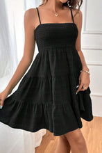 Cargar imagen en el visor de la galería, Black Smocked Textured Tiered Skater Dress
