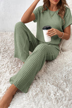 Cargar imagen en el visor de la galería, Grass Green Solid Color Ribbed Short Sleeve Wide Leg Jumpsuit
