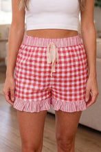 Cargar imagen en el visor de la galería, Red Gingham Print Ruffle Striped Detail Lace Tie Shorts
