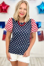 Load image into Gallery viewer, Navy Blue 4th Of July Stars Stripes Puff Sleeve T Shirt
