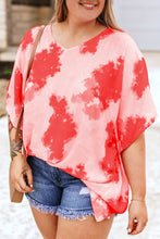 Cargar imagen en el visor de la galería, Red Curvy Girl Tie-dye Print 3/4 Sleeve Tunic Top
