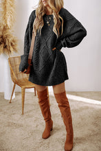 Cargar imagen en el visor de la galería, Black Cable Knit Drop Shoulder Loose Fit Sweater Dress
