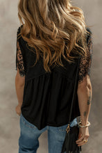 Cargar imagen en el visor de la galería, Black Eyelash Lace Sleeve V Neck Ruffle Babydoll Top
