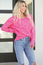 Cargar imagen en el visor de la galería, Dark Pink Colorful Spots Knitted V Neck Casual Sweater
