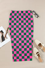 Load image into Gallery viewer, Rose Checkered Print Side Slit High Waist Midi Skirt
