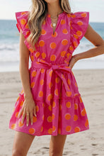 Cargar imagen en el visor de la galería, Rose Double Polka Dot V Neck Ruffled Short Sleeve Dress

