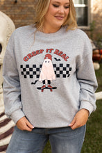 Load image into Gallery viewer, Light Grey Creep It Real Ghost Print Plus Size Sweatshirt
