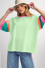 Load image into Gallery viewer, Green Color Block Stitching Sleeve Round Neck Oversize Top
