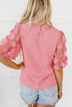 Load image into Gallery viewer, Dusty Pink Contrast Applique Mesh Half Sleeve Blouse
