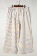 Load image into Gallery viewer, Khaki Stripe Plus Size Drawstring High Waist Wide Leg Pants
