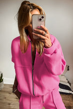 Load image into Gallery viewer, Bright Pink Solid Seamed Zipper Jacket and Drawstring Waist Pants Set
