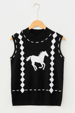 Load image into Gallery viewer, Black Western Horse Geometric Print Mock Neck Sweater Vest
