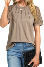 Cargar imagen en el visor de la galería, Pale Khaki Seamed Detail Contrast Lace Raglan Sleeve Tee
