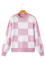 Cargar imagen en el visor de la galería, Pink Checkered Trendy Sleeve Sweater
