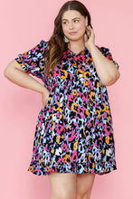 Load image into Gallery viewer, Purple Leopard Print Ruffled V Neck Plus Size Mini Dress
