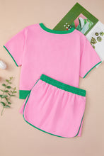 Load image into Gallery viewer, Bonbon Colorblock Edge Drop Shoulder T Shirt and Skort 2Pcs Set
