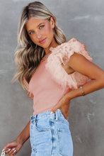 Load image into Gallery viewer, Pink Dotty Mesh Ruffle Sleeve Ribbed Knit Top
