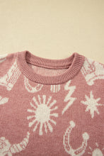 Cargar imagen en el visor de la galería, Peach Blossom Western Print Drop Shoulder Round Neck Long Sleeve Sweater
