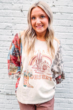 Load image into Gallery viewer, Multicolour Asymmetric Printed Patchwork Sleeve Peace Desert Graphic Top
