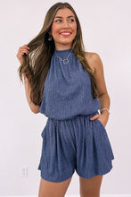 Load image into Gallery viewer, Bluing Knot Back High Neck Crinkle Textured Romper
