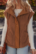 Load image into Gallery viewer, Cinnamon Faux Fur Snap Button Front Knot Side Plush Vest with Pockets
