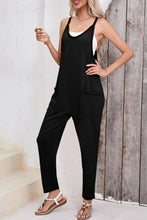 Load image into Gallery viewer, Black Side Pockets Harem Pants Sleeveless V Neck Jumpsuit
