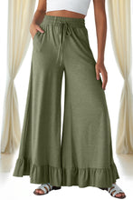 Load image into Gallery viewer, Jungle Green Ruffled Wide Leg Pull On High Waist Pants with Pockets
