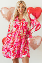 Load image into Gallery viewer, Red Floral Print High Waist V Neck Babydoll Mini Dress
