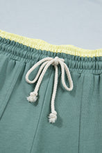 Cargar imagen en el visor de la galería, Sea Green Color Block Flower Patchwork Drawstring Contrasted Elastic Waist Wide Leg Pants
