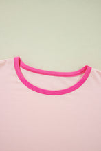 Cargar imagen en el visor de la galería, Pink Color Block Stitching Sleeve Round Neck Oversize Top
