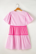 Load image into Gallery viewer, Pink Ricrac Block Accent Puff Short Sleeve Flowy Plus Dress
