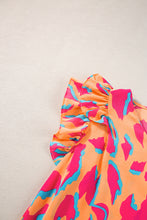 Cargar imagen en el visor de la galería, Orange Abstract Print V Neck Ruffled Sleeve Blouse
