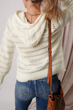 Load image into Gallery viewer, White Pointelle Knit Raglan Sleeve Hooded Sweater
