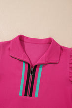 Load image into Gallery viewer, Strawberry Pink Striped Detail Flutter Sleeve Zipped Collar Short Set
