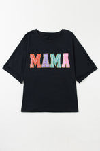 Cargar imagen en el visor de la galería, Black MAMA Chenille Patched Crew Neck T Shirt
