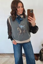 Cargar imagen en el visor de la galería, Gray Western Print Colorblock Trim Sleeveless Knitwear Vest
