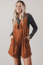 Load image into Gallery viewer, Cinnamon Solid Color Tie V Neck Sleeveless Corduroy Romper
