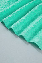 Cargar imagen en el visor de la galería, Mint Green Frilled V Neck Flower Embroidered Puff Sleeve Textured Blouse

